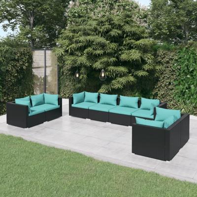 6-delige Loungeset met kussens poly rattan zwart - thumbnail