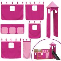 Stapelbed met glijbaan en gordijnen roze 90x200 cm - thumbnail