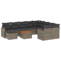 11-delige Loungeset met kussens poly rattan grijs - thumbnail