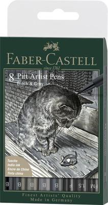 Faber Castell Tekenstift Pitt Artist Pen - etui 8 stuks - zwart en grijs