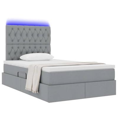 Opbergbed met LED met matras Lichtgrijs 120 x 190 cm Polyester