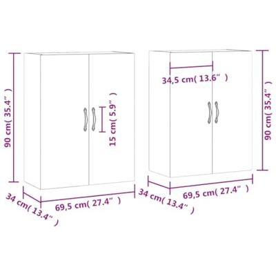 Hangkasten 2 st bewerkt hout betongrijs