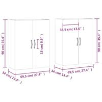 Hangkasten 2 st bewerkt hout betongrijs - thumbnail