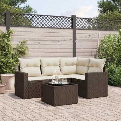 4-delige Loungeset met kussens poly rattan bruin - thumbnail
