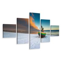 Schilderij - Vissersboot in de Sneeuw, 5 luik, Premium Print - thumbnail