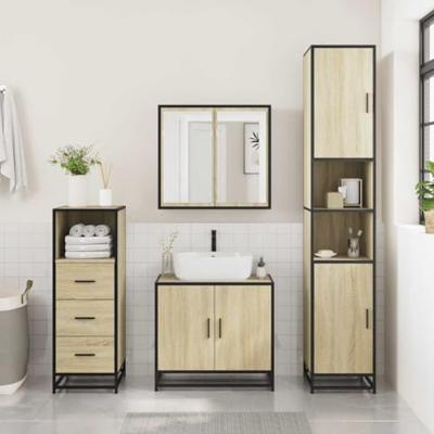 Badkamerkast 35x37,5x100 cm bewerkt hout sonoma eikenkleurig