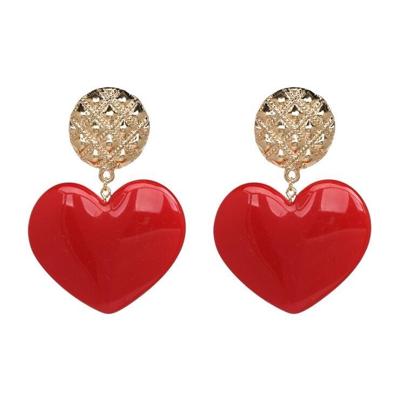 Perzik hart oorbellen retro serie acryl Stud Oorbellen voor vrouwen (rood)