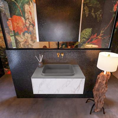 Badkamermeubelset Mondiaz Erin 80 cm met 1 Lade met RIDGE Wastafel Midden Dark grey Zonder Kraangaten Greeploos Mat Carrara Badkamermeubelset Mondiaz Erin 80 cm met 1 Lade met RIDGE Wastafel Midden Dark grey Zonder Kraangaten Greeploos Mat Carrara