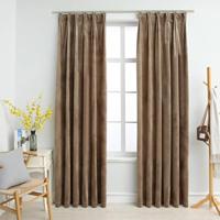VidaXL Gordijnen verduisterend 2 st met haken 140x245 cm fluweel beige - thumbnail