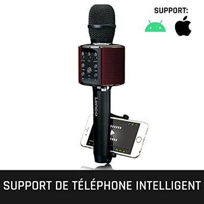 Lenco bmc-090bk bluetooth karaoke microfoon met speaker en verlichting zwart - thumbnail