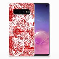 Silicone Back Case Samsung Galaxy S10 Angel Skull Rood - thumbnail