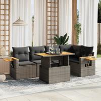 6-delige Loungeset met kussens poly rattan grijs - thumbnail