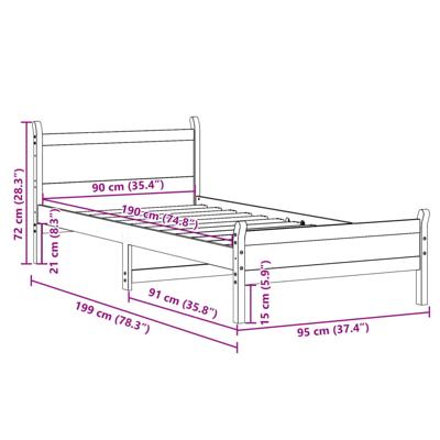 Bedframe zonder matras massief grenenhout 90x190 cm