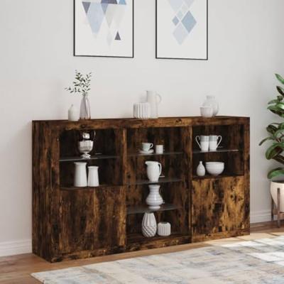 Dressoir met LED-verlichting 181,5x37x100 cm gerookt eikenkleur