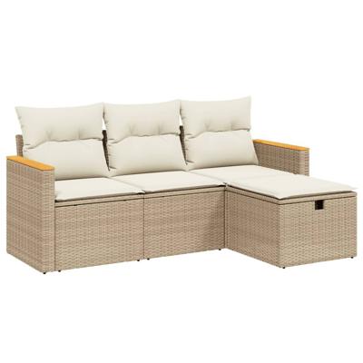 4-delige Loungeset met kussens poly rattan beige - thumbnail