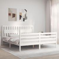 Bedframe met hoofdbord massief hout wit - thumbnail