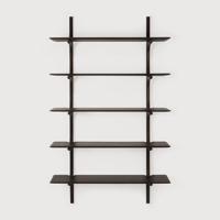 Ethnicraft Wandrek 'PI' Gevernist Mahoniehout, Met 5 planken, kleur Donkerbruin - thumbnail
