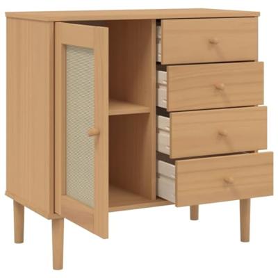 Dressoir SENJA 80x40x80 cm rattan look massief grenenhout bruin