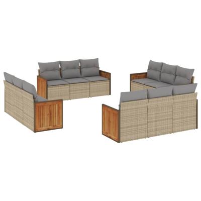 13-delige Loungeset met kussens poly rattan beige