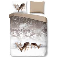 Good Morning Dekbedovertrek "herten in winterlandschap" - Zand - (140x200/220 cm) - Katoen Flanel - thumbnail