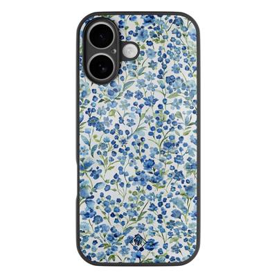 iPhone 16 glazen hardcase - Vintage blue floral