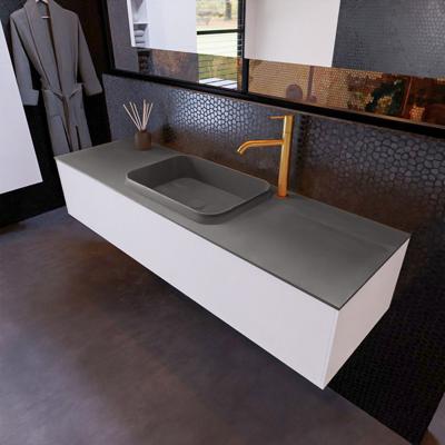 Badkamermeubelset Mondiaz Erin 150 cm met 1 Lade met RIDGE Wastafel Midden Dark grey met 1 kraangat Greeploos Mat Carrara Badkamermeubelset Mondiaz Erin 150 cm met 1 Lade met RIDGE Wastafel Midden Dark grey met 1 kraangat Greeploos Mat Carrara