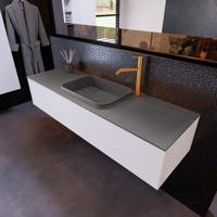 Badkamermeubelset Mondiaz Erin 150 cm met 1 Lade met RIDGE Wastafel Midden Dark grey met 1 kraangat Greeploos Mat Carrara - thumbnail