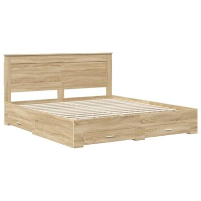 Bedframe met lade met hoofdeinde met opslag Bewerkt hout