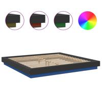 Bedframe met LED-verlichting bewerkt hout zwart 200x200 cm - thumbnail
