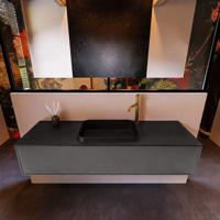 Badkamermeubelset Mondiaz Erin 150 cm met 1 Lade met RIDGE Wastafel Midden Urban met 1 kraangat Greeploos Mat Dark Grey - thumbnail