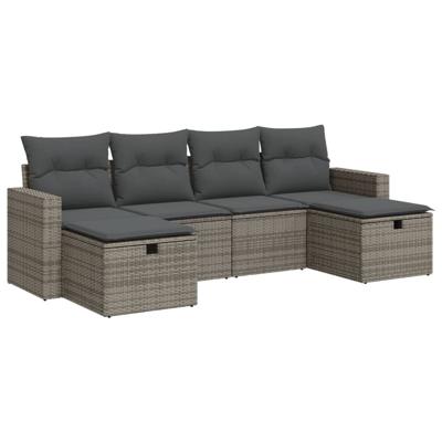 6-delige Loungeset met kussens poly rattan grijs - thumbnail