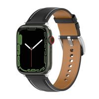 By Qubix - Luxe leren bandje - Zwart - Compatible met Apple Watch 38mm / 40mm / 41mm / 42mm - Compatible Apple watch bandjes - thumbnail