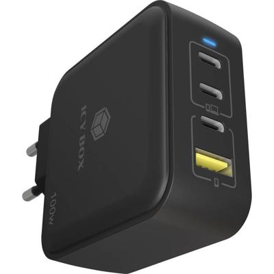 ICY BOX GaN Wandladegerät USB-C-adapter 100 W Zwart