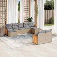 9-delige Loungeset met kussens poly rattan beige - thumbnail