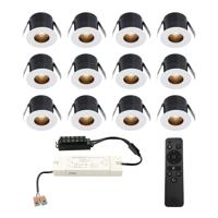 Set van 12 Olivia LED Mini Inbouwspots met Trafo - 12 Volt 3 Watt 150 lumen - Dimbaar - Verzonken - Plat 36mm - 2700K - IP44 waterdicht - Wit - Veranda Spotjes - Overkapping Spotjes - thumbnail