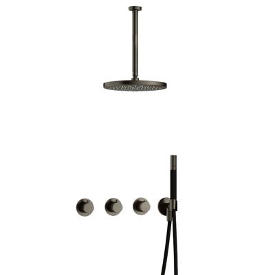 Hotbath Cobber - CB7067 - Inbouw Regendoucheset - Verouderd Ijzer - 2 Stopkranen - Thermostatisch - Plafondbuis 30 cm - Hoofddouche 300 mm - Staafhanddouche - met M106 - Waterbesparend