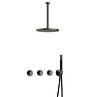 Hotbath Cobber - CB7067 - Inbouw Regendoucheset - Verouderd Ijzer - 2 Stopkranen - Thermostatisch - Plafondbuis 30 cm - Hoofddouche 300 mm - Staafhanddouche - met M106 - Waterbesparend - thumbnail