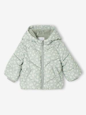 Donsjack voor baby's met print en capuchon saliegroen Donsjack voor baby's met print en capuchon saliegroen