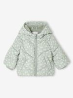 Donsjack voor baby's met print en capuchon saliegroen - thumbnail