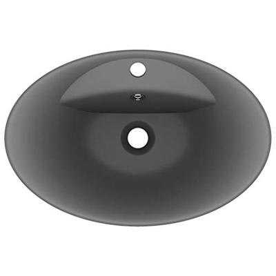 Wastafel met overloop ovaal 58,5x39 cm keramiek mat donkergrijs Wastafel met overloop ovaal 58,5x39 cm keramiek mat donkergrijs