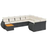 10-delige Loungeset met kussens poly rattan zwart - thumbnail