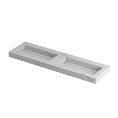 INK Pitch Wastafel Keramische Slab Bak Dubbel met Drain en Front en Side Skirts Zonder Kraangaten - 1600x450x90 mm - Calacatta Mat
