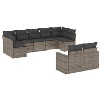 10-delige Loungeset met kussens poly rattan grijs - thumbnail