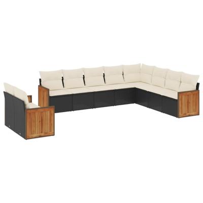 11-delige Loungeset met kussens poly rattan zwart