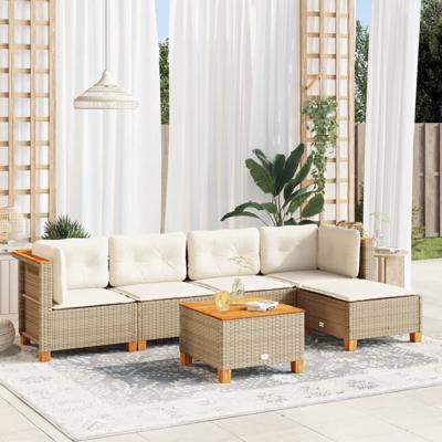 6-delige Loungeset met kussens poly rattan beige - thumbnail