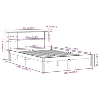 Bed met boekenkast zonder matras grenenhout wasbruin 135x190 cm