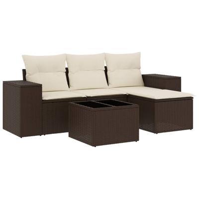 4-delige Loungeset met kussens poly rattan bruin
