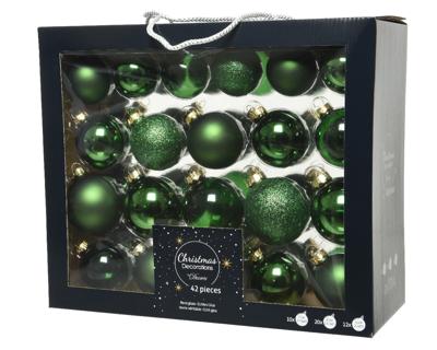 Decoris kerstballen set Glas 42st dennengroen 5-6-7cm