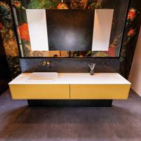 Badkamermeubelset Mondiaz Erin 200 cm met 2 Lades met RIDGE Wastafel Links Talc Zonder Kraangaten Greeploos Mat Ocher - thumbnail