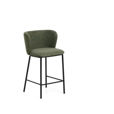 Kave Home Ciselia barkruk H65 dik chenille Groen poot zwart Kave Home Ciselia barkruk H65 dik chenille Groen poot zwart